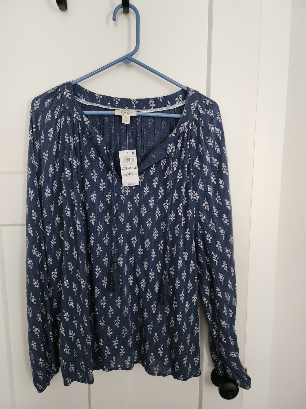 Style & Co. Navy Blue Floral-Print Long-Sleeve Women's Blouse